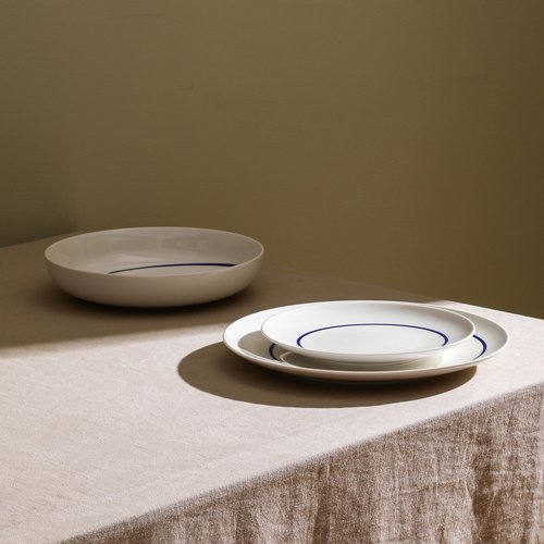 Stone Lain Luna 12-Piece Porcelain Dinnerware Set, Plates and Bowls Set, Dish Set for 4, Blue