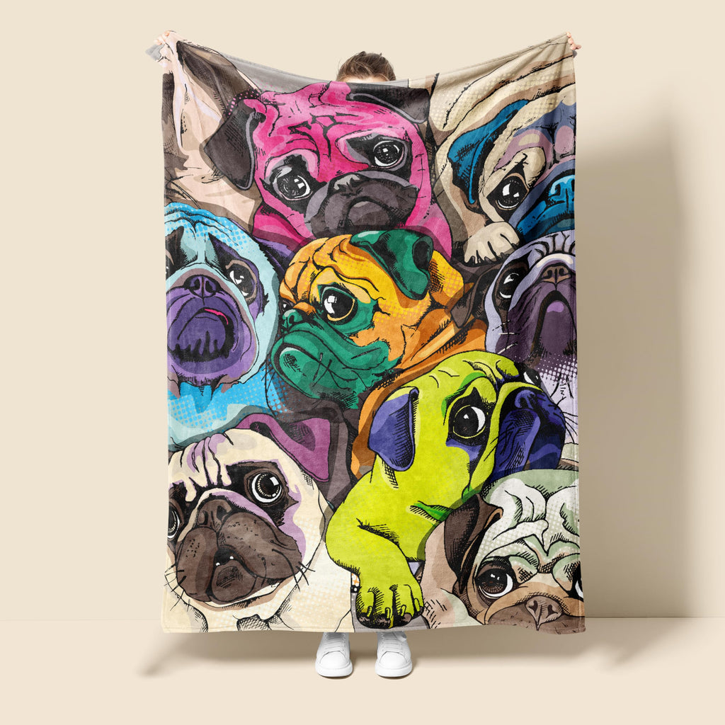 Pug Blanket Gifts for Women, Cute Pug Print Theme Decor Home Bedroom Living Room Couch Sofa Adults Soft Cozy Plush Flannel Throws 50"x40"