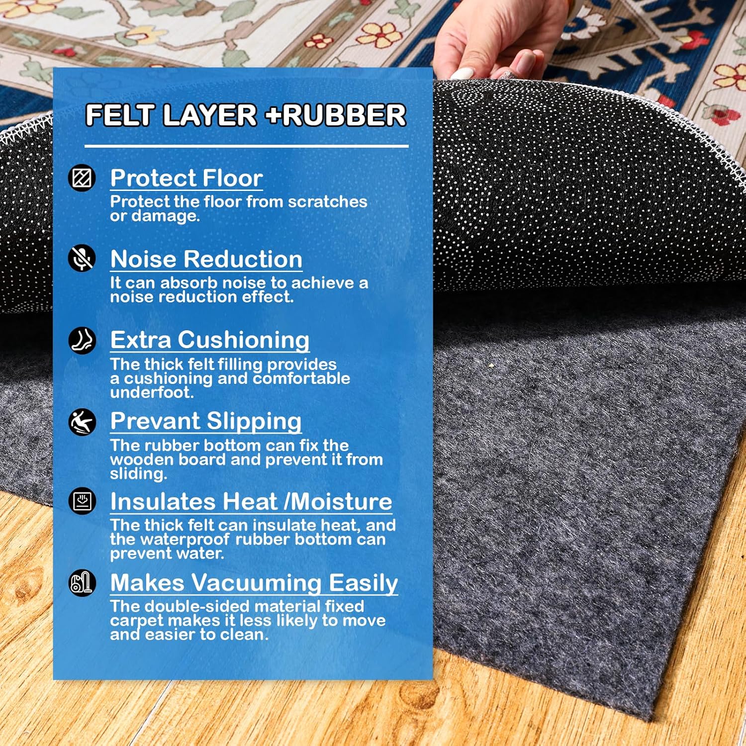 Skiennix Non-Slip Rug Pad - 100% Waterproof & Durable | Extra Large 8 x 10 ft for All Floors