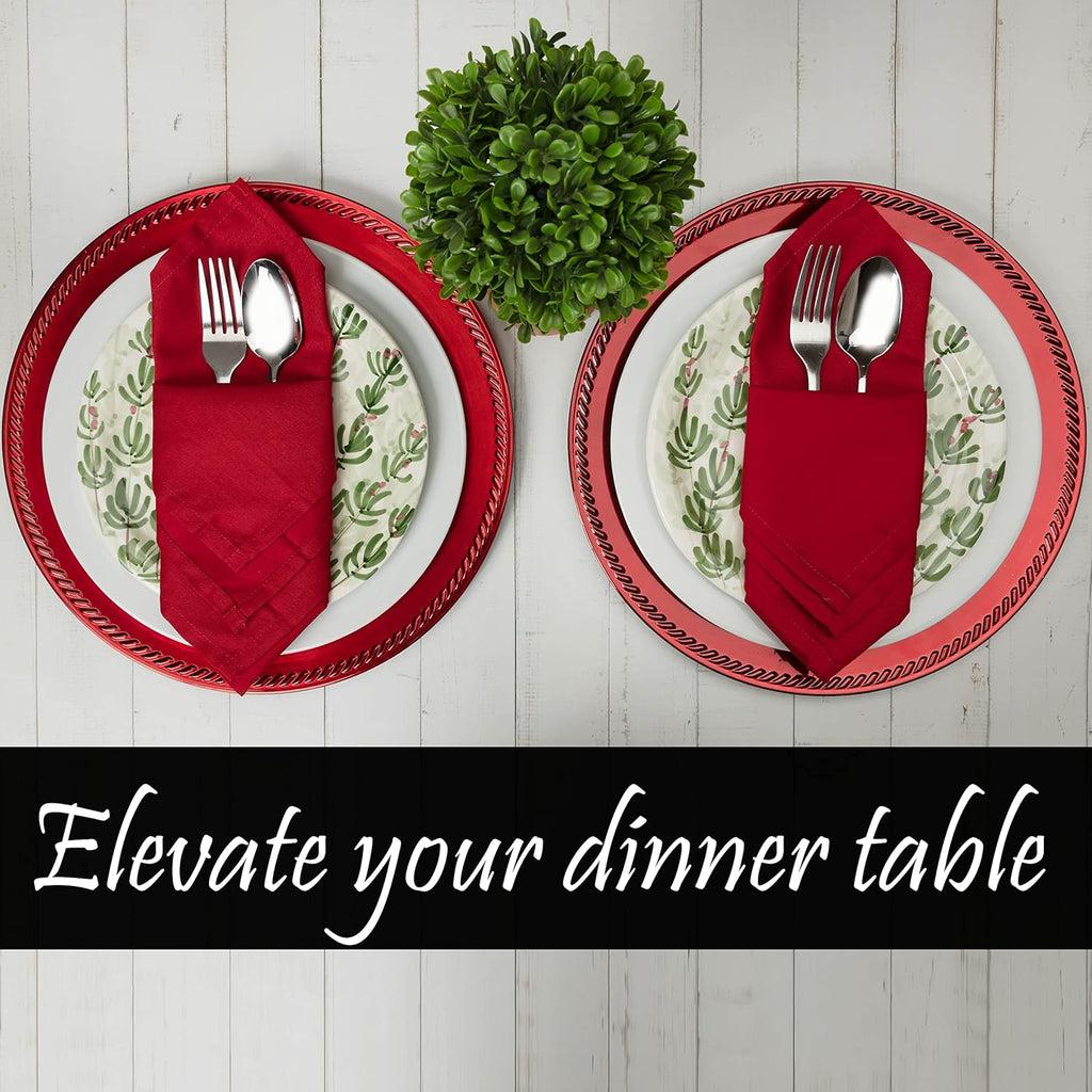 PERLLI Christmas Red Cloth Dinner Napkins - 12 Pack, 18x18 Inches, Soft Cotton Blend, Washable & Reusable