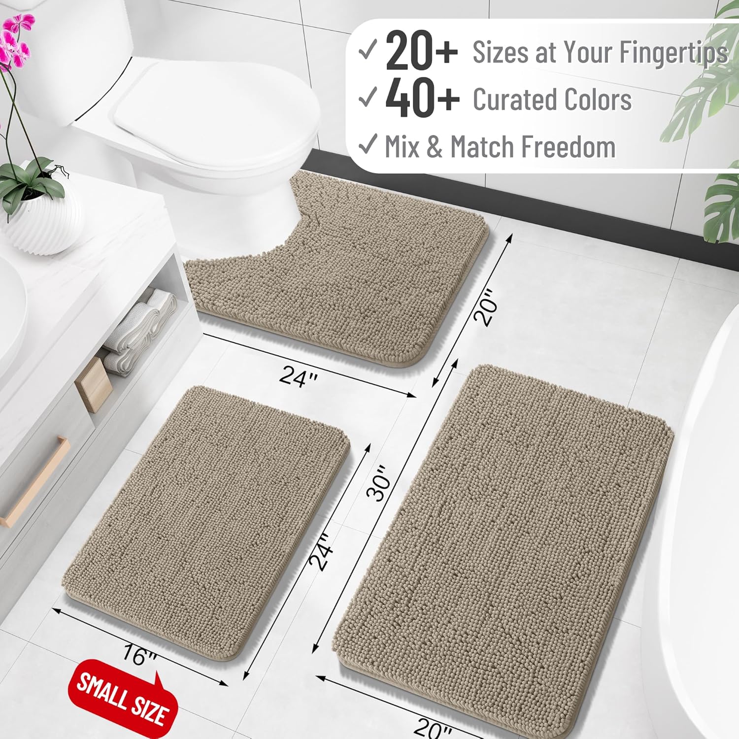 OLANLY Bathroom Runner Rugs - Soft Absorbent Chenille | Quick Dry, Machine Washable 70x24, Warm Taupe