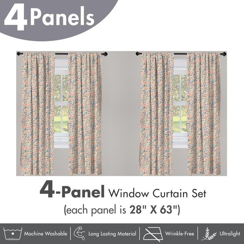 Ambesonne Boho Window Curtains Pack of 2, Abstract Feather Wave Pattern with Retro Look and Colorful Short Lines Curves, Lightweight Set with Rod Pocket, 4 Panels of - 28" x 63", Pastel Ivory