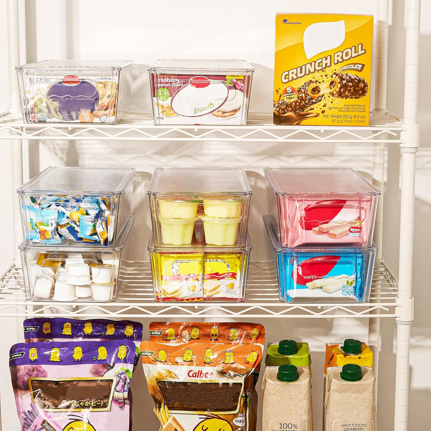 Vtopmart Clear Storage Bins - 12pcs Stackable Organizers with Lids for Kitchen & Pantry | Durable Plastic