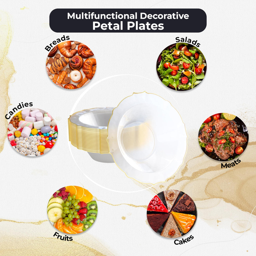 Exquisite Fancy Plastic Bowls Disposable Bowls 12 Oz Bowl Set Of 40 Disposable Soup Bowls Plastic Serving Bowls Perfect Plastic Ice Cream Bowls or Plastic Salad Bowls - Clear - Gold Rim