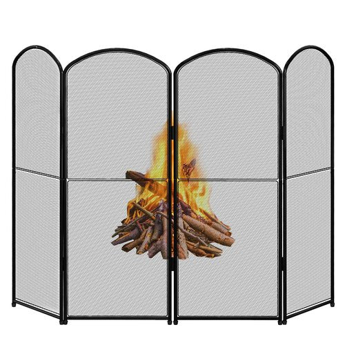 HEOMU Fireplace Screen Stand Black 4 Panel Foldable Decorative Fireplace Screen Fireplace Cover,Metal Fire Spark Guard Cover for Home Indoor Fireplace,47.8" W x 31" H