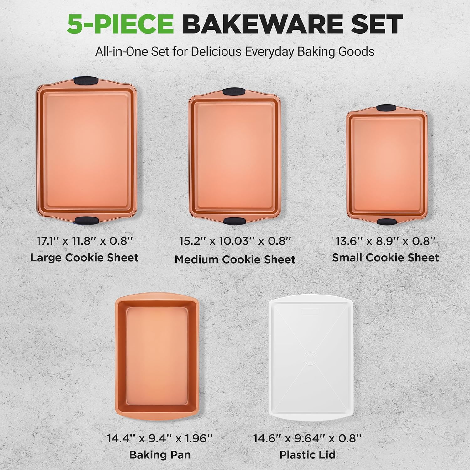 NutriChef 5-Piece Non-Stick Bakeware Set - Premium Carbon Steel Pans with Silicone Handles for Baking & Roasting