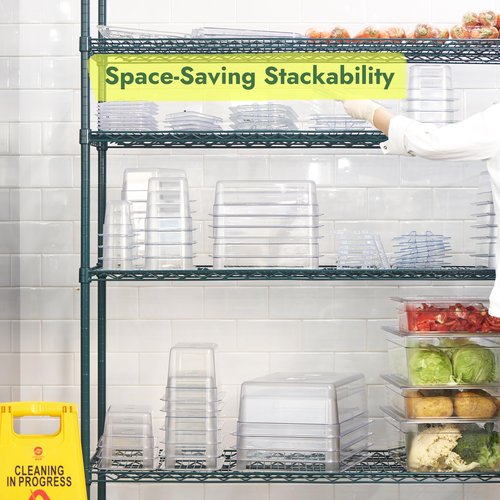 CURTA 6-Pack 1/6 Size 6" Deep NSF Polycarbonate Food Pans with Handled Lids & Drain Trays | Dishwasher & Freezer Safe Clear Container for Prep Tables, Buffet, Salad Bar, Commercial & Home Kitchen