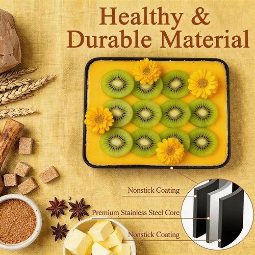 LIANYU Non-Stick Baking Cake Pan - 12⅓ x 9¾ x 2 Inch Stainless Steel Bakeware for Lasagna & Brownies