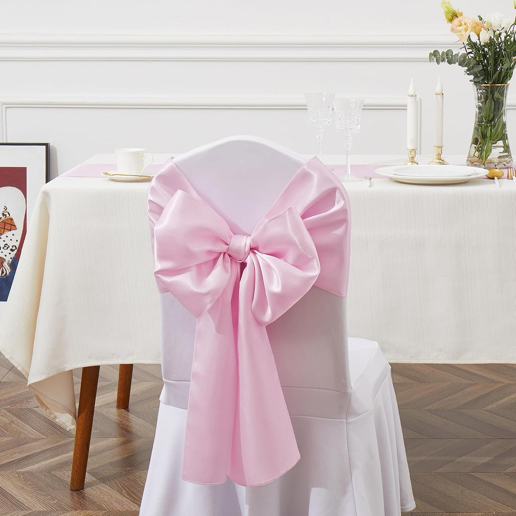 Skiennix Pink Satin Chair Sashes - Elegant Bows for Weddings & Events | 6 x 108 Inch