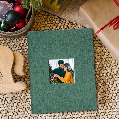 Remowith Cloth Cover Photo Album 4x6 with DIY Square Window Slip in Photo Book for Travel, Wedding, Anniversary 200 Pockets Black