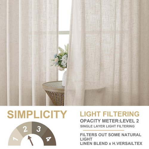 H.VERSAILTEX Linen Curtains with Valance 84 Inch Length for Living Room Boho Window Drapes 2 Panels Set for Farmhouse Semi-Sheer Curtain for Bedroom Rod Pocket/Ring Top 52 x 84 Inch, Linen
