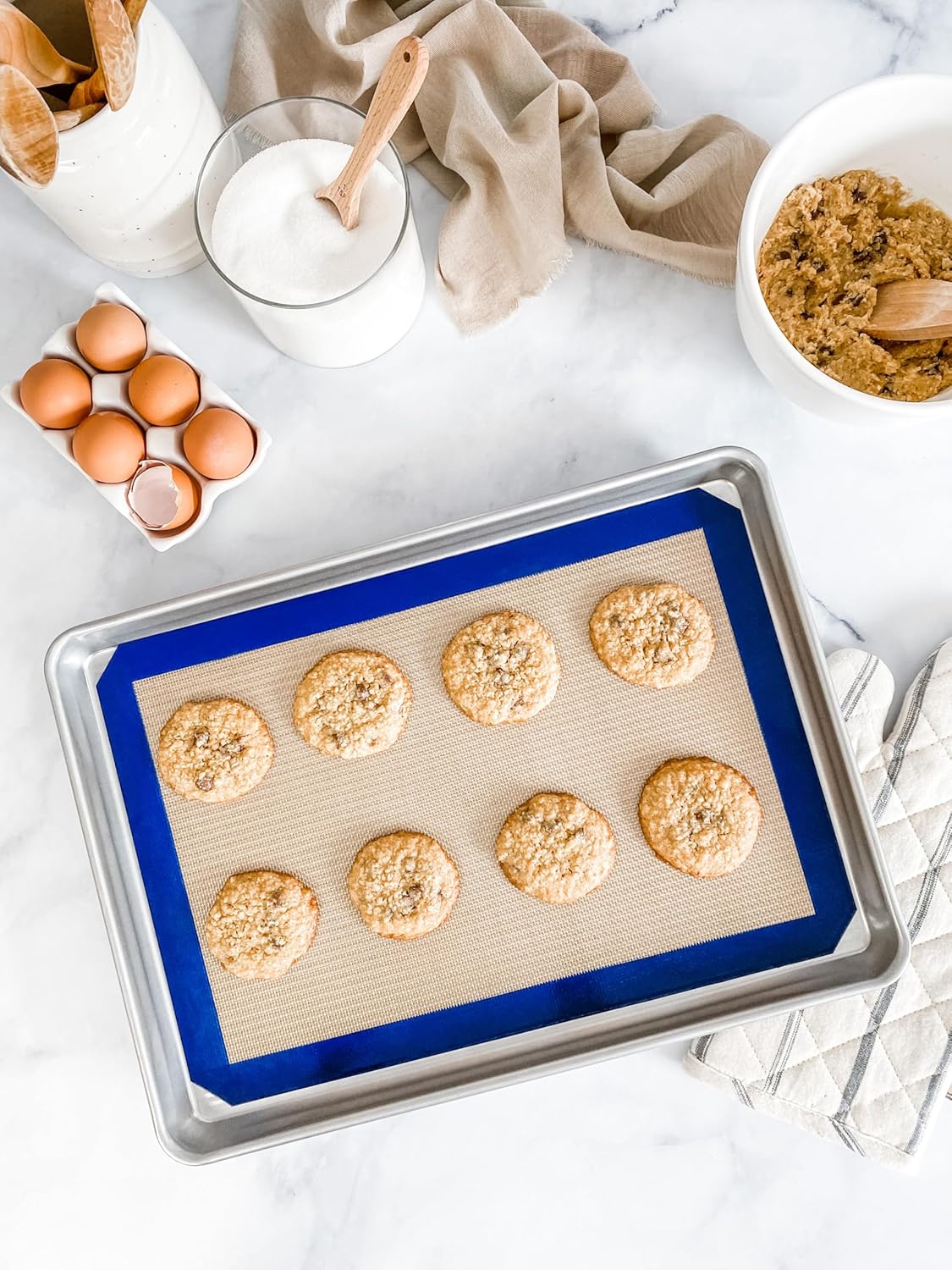 USA Pan Bakeware Nonstick Half Sheet Pan Set - Includes Silicone Mat for Easy Baking