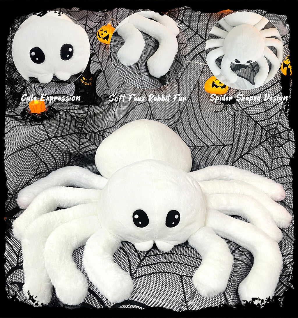 Arciveberg Halloween Spider Throw Pillow 20 x 23 Inches, Soft Faux Fur Tarantula Shaped Body Pillow for Living Room Bedroom Indoor Halloween Decor, Cute Large Gift for Spider Lovers