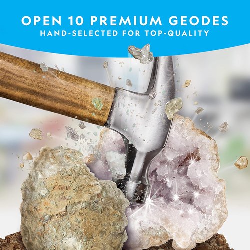 National Geographic Break Open 10 Premium Geodes - STEM Science Kit with Goggles & Display Stands for Kids