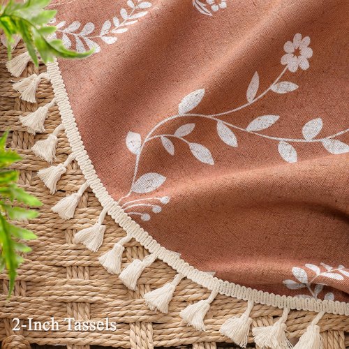 NDDYCU Vintage Boho Terracotta Shower Curtain, Floral Linen Patterned Shower Curtains for Bathroom with Tassels, 72 x 72