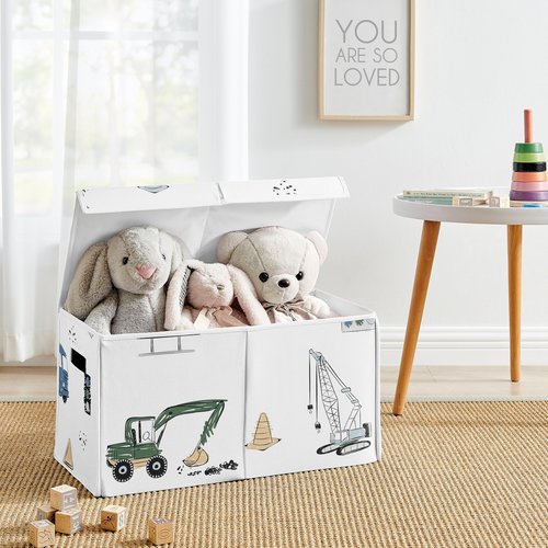 Sweet Jojo Designs Construction Truck Boy Small Fabric Toy Bin Storage Box Chest For Baby Nursery or Kids Room - Grey Yellow Black Blue and Green Transportation