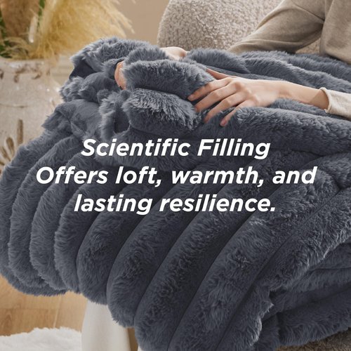 Bedsure Faux Fur King Size Comforter Set - Grey Fluffy Comforter King Size, Soft and Cozy Shaggy Winter Bedding Comforter Sets, Warm Luxury Fuzzy Bed Set 3 Pieces, 1 Comforter and 2 Pillowcases
