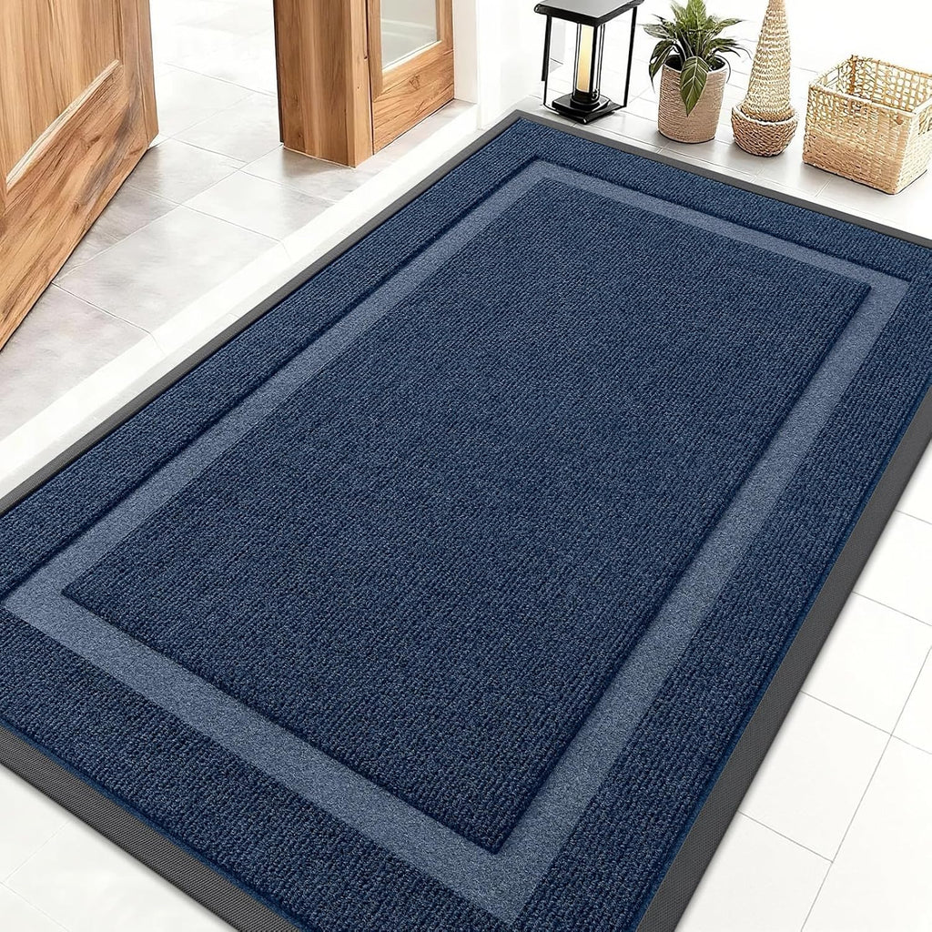 OLANLY Indoor Outdoor Front Door Mat - Waterproof All-Season Doormat, Sturdy Rubber, Easy Clean | 47x30, Blue
