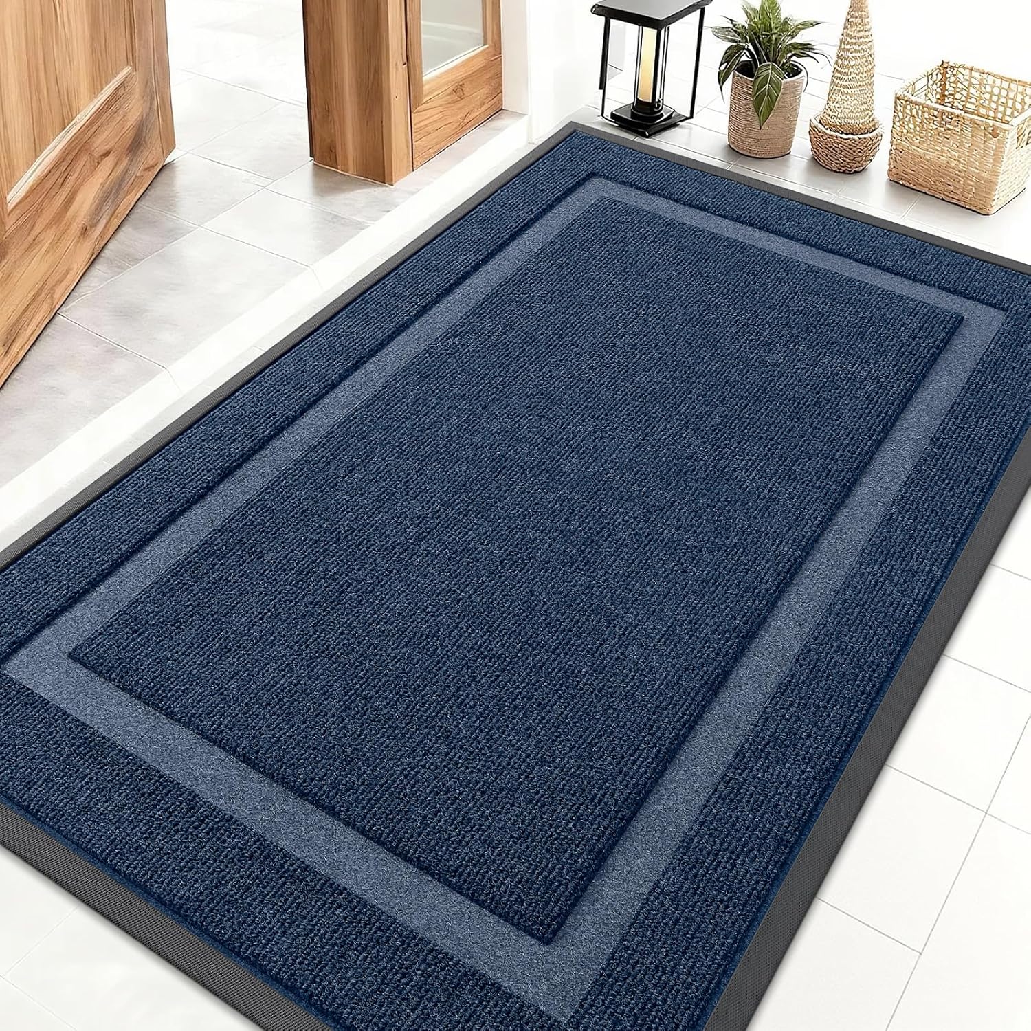OLANLY Indoor Outdoor Front Door Mat - Waterproof All-Season Doormat, Sturdy Rubber, Easy Clean | 47x30, Blue
