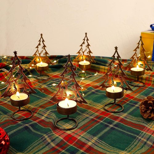 Juegoal Tea Light Candle Holders Set - Rustic Metal Tree & Reindeer Design | Holiday Table Centerpiece