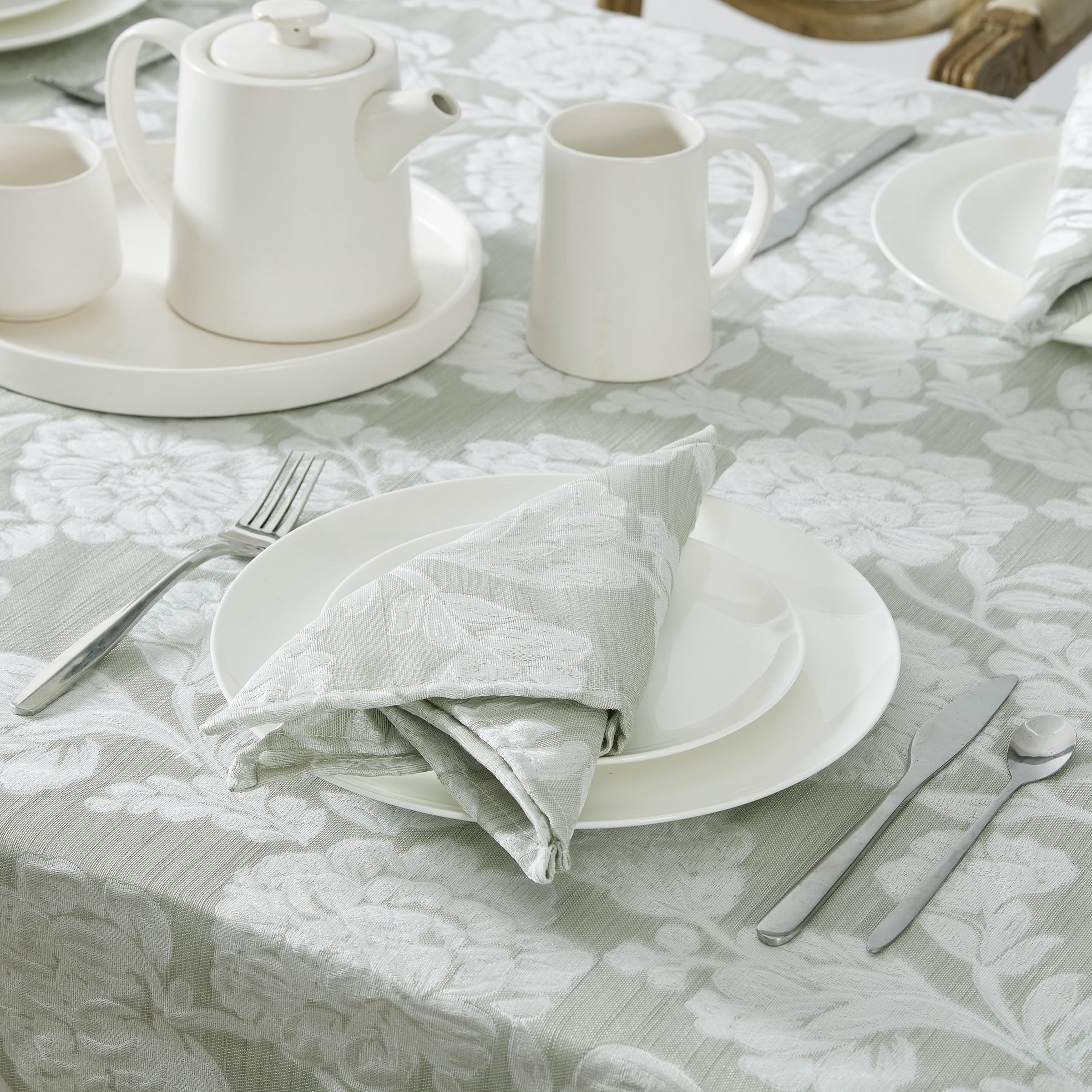 Laura Ashley Annaleigh Tablecloth Jacquard Fabric, Wrinkle Resistant for Dining, Holiday, Party, Wedding or Banquet, 60" x 102", Sage