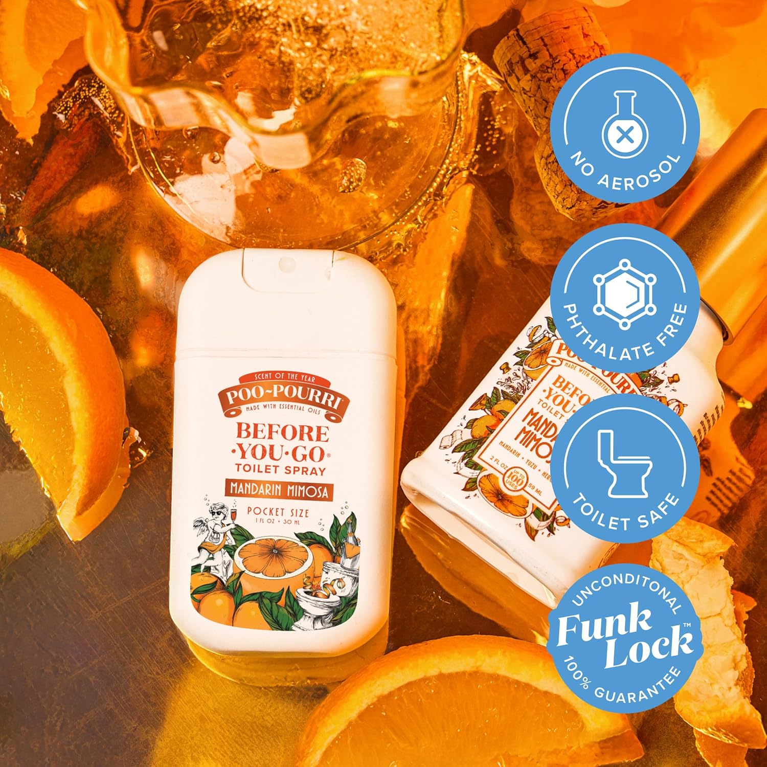 Poo-Pourri Pocket Toilet Spray - Mandarin Mimosa Travel Deodorizer | 1 Fl Oz, Up to 50 Uses, TSA Approved