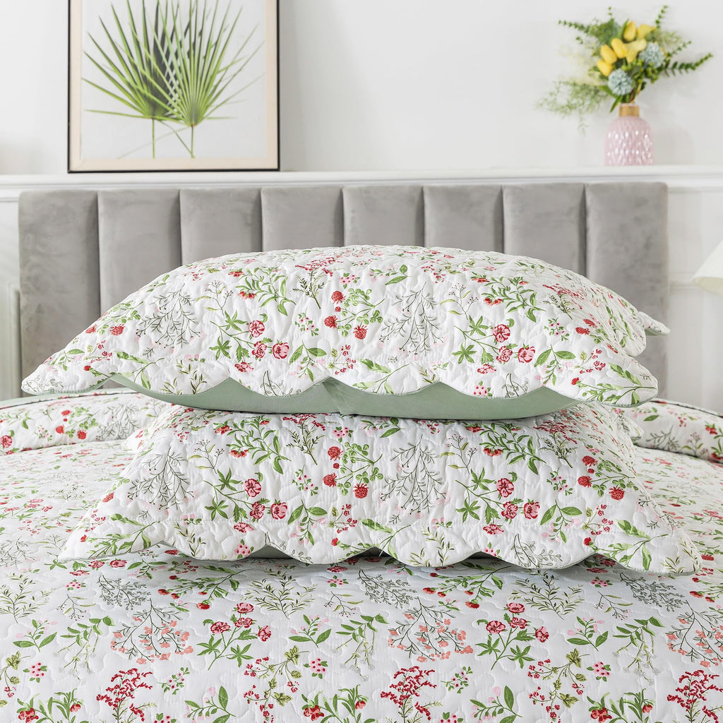 HoneiLife Queen Quilt Bedding Set - 3 Pieces Microfiber Quilt Sets Lightweight Bedspreads Reversible Coverlets Nature Bed Cover Floral Bedding Set Wildflower Quilts All Season Use