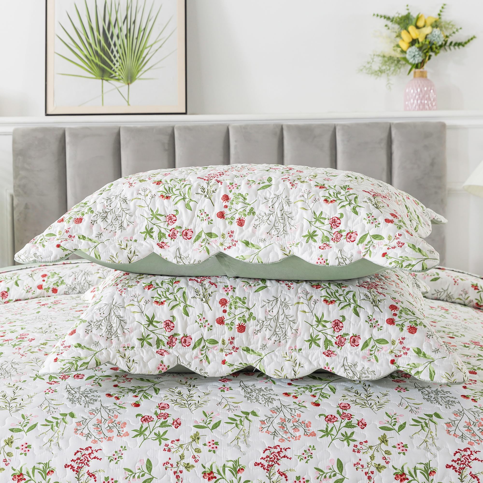 HoneiLife Queen Quilt Bedding Set - 3 Pieces Microfiber Quilt Sets Lightweight Bedspreads Reversible Coverlets Nature Bed Cover Floral Bedding Set Wildflower Quilts All Season Use
