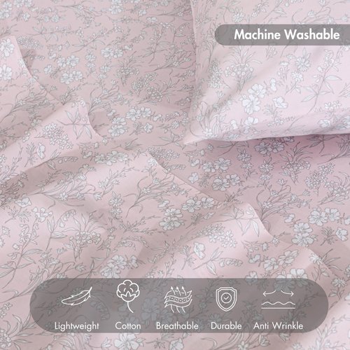 RUVANTI 100% Cotton Sheets Queen Size Bed Set - 300 Thread Count Silky Soft Sateen Weave, Cooling, Lightweight & Breathable, 16" Deep Pocket, Durable & Luxury Satin-Like, 4 Piece, Pink Fusion