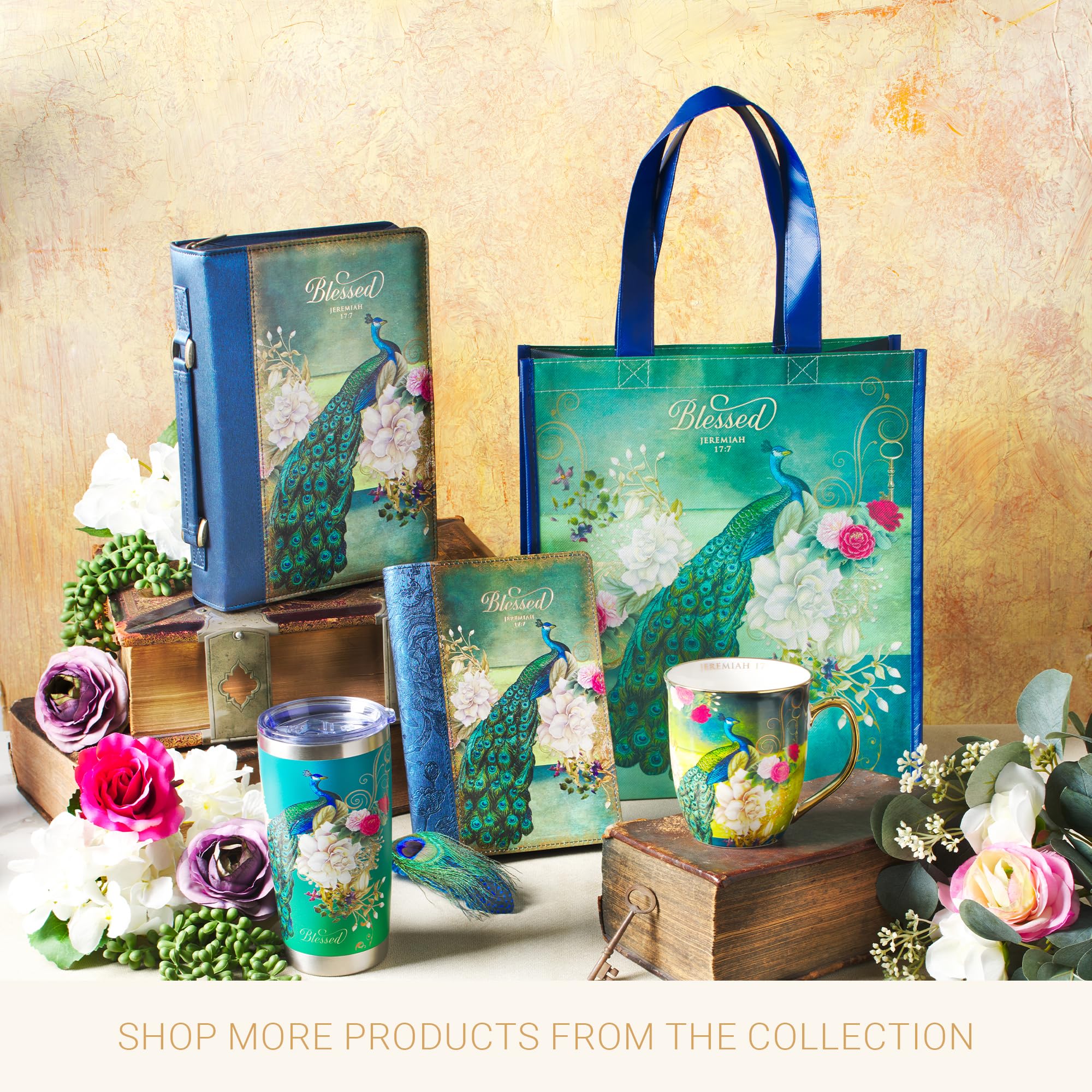 Christian Art Gifts Blue Peacock Ceramic Coffee Mug with Gold Accents – 14 oz. Lead and Cadmium-free Inspirational Scripture Coffee and Tea Mug for Women & Men with Bible Verse: Blessed –Jeremiah 17:7