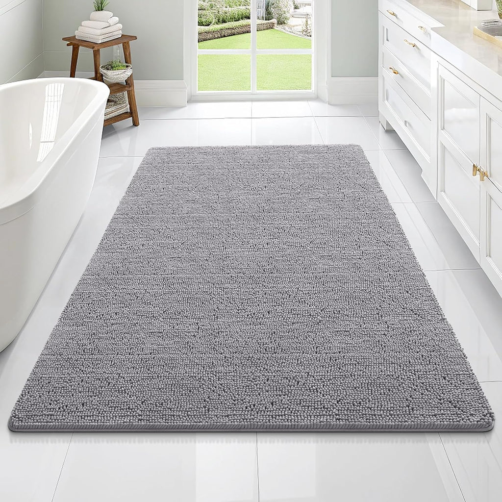 OLANLY Large Bathroom Rugs - Extra Soft Chenille Bath Mats with Rubber Backing | 70x46, Quick Dry, Grey