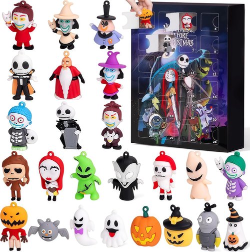Halloween Advent Calendar 2025,Contains 24 Gifts, Nightmare Before Christmas Advent Calendar, Scary Halloween Doll Collectible Horror Figures Gift for (Black) (Black)
