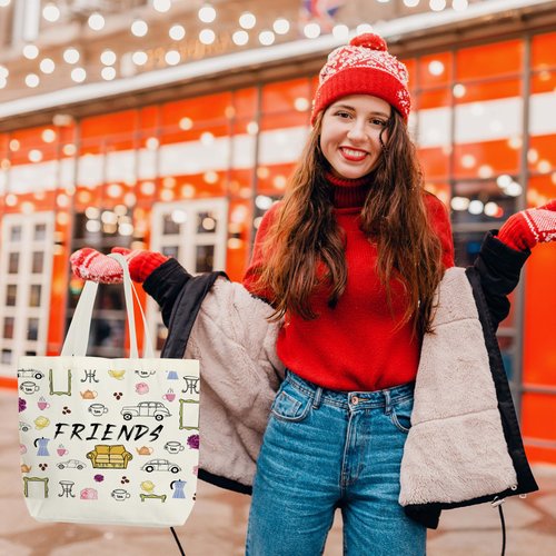 seclate Friends Canvas Tote Bag, TV Show Gifts Tote Bags for Women, Friendship Gifts for Besties, Reusable Cloth Cotton Bags for Travel Shopping Beach - O01