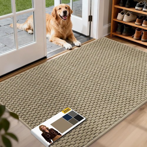 JSEI Dirt Trapper Door Mat - Non-Slip, Washable, Absorbent Rug for Indoor Use | 32"x48", Beige