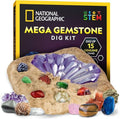 National Geographic Mega Gemstone Dig Kit - Discover 15 Real Gemstones & Crystals | Fun Science Kit for Kids