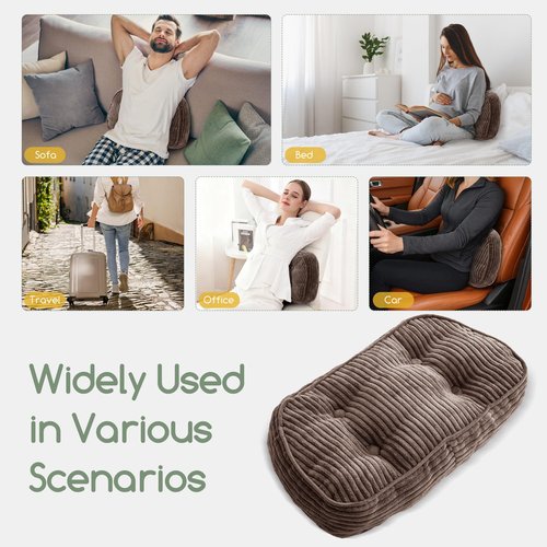 HIGOGOGO Lumbar Support Pillow for Recliner Chair/Accent Chair/Couch/Office Chair, Tufted Corduroy Back Support Cushion for Elderly, Recliner Cushions for Back Rest, Pain Relief, Reading, Brown