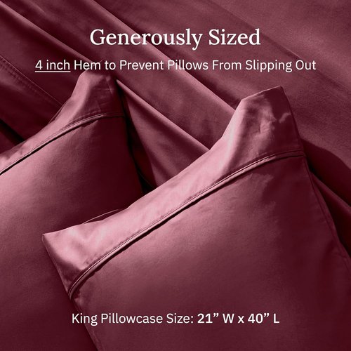 California Design Den King Size Pillowcase Set - 400 Thread Count 100% Cotton Sateen | Soft Breathable Burgundy Red - Set of 2