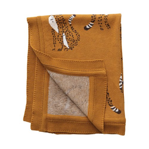 Creative Co-Op Soft Cotton Knit Baby Blanket with Decorative Cheetahs, Mustard Color