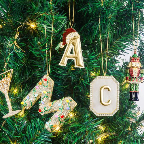 Mrchtmas Christmas Initial Ornament, Letter Ornaments for Xmas Tree,Hanging Christmas Red Hat Ornament for Mother Best Friends Sister Wife