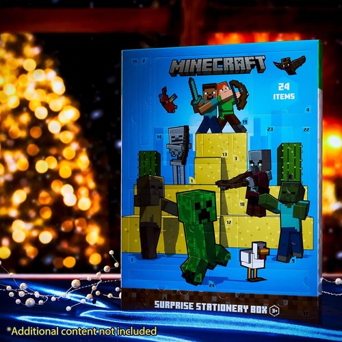 Minecraft Advent Calendar 2025 - 24 Fun Items Including Keychains, Pens & Notebooks | Blue/Green Gamer Xmas Gift