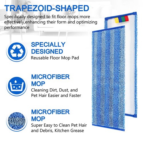 15 Pack Replacement Microfiber Mop Pad – Universal 17-18" Heavy Duty Reusable Refill – Thick Commercial Cleaning Pad for Wet & Dry Use - 18in Flat Mop Head (Trapezoid)