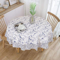 COTSILER 100% Cotton Handblock Tablecloth Round Washable Table Cover Decorative Tablecloths Best for Events,Home,Party,Celebration (White-D15, 90" Round)