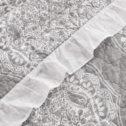 Lush Decor Lucianna Ruffle Edge Cotton 3 Piece Bedspread Set, King, Gray