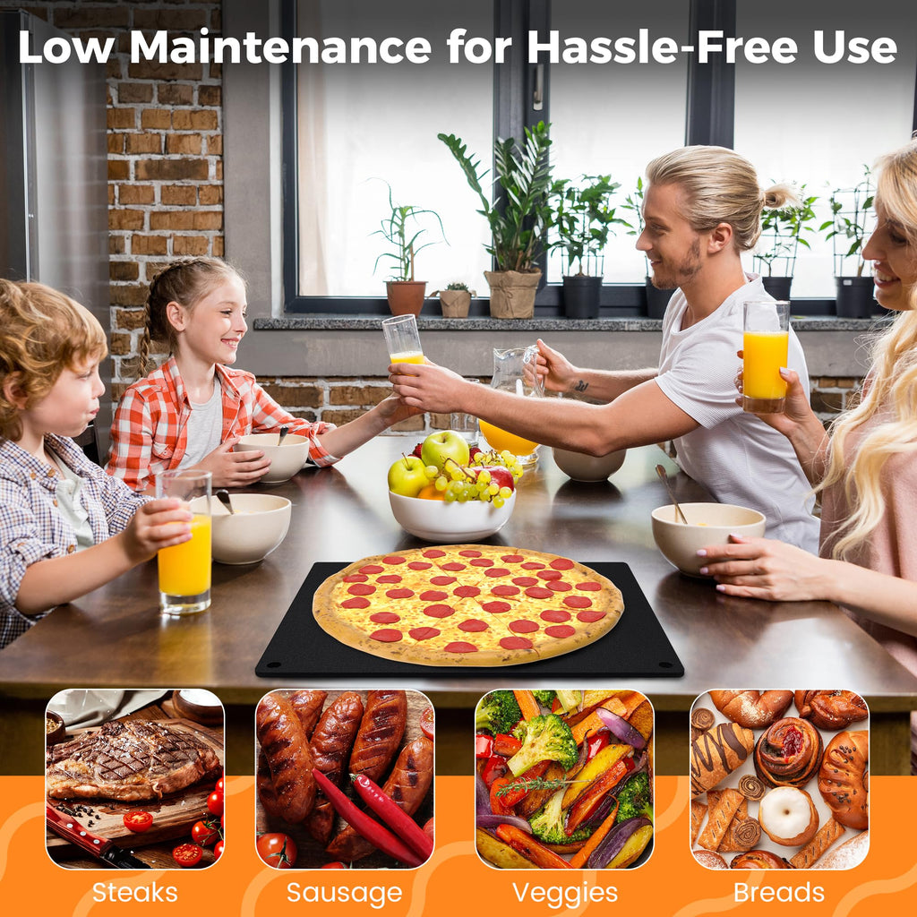 Large Cast Iron Pizza Stone Set for Oven & Grill - 16x13.4x1/4 Inch Steel Pizza Baking Stone, 4 PCS Pizza Making Accessories Kit for Barbecue, Sourdough Bread & Large Pizzas
