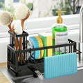HapiRm Sponge Holder - Self-Draining Kitchen Sink Caddy with Brush & Dishcloth Holders | Stainless Steel - Black