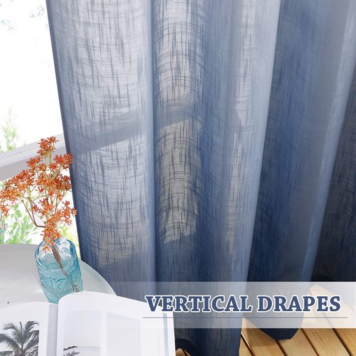 NICETOWN Linen Sheer Ombre Curtains for Living Room Bedroom, Grommet Gradient Semi Sheer Vertical Window Treatments Privacy with Light for Children Room, Navy Blue, W50 x L84, Set of 2