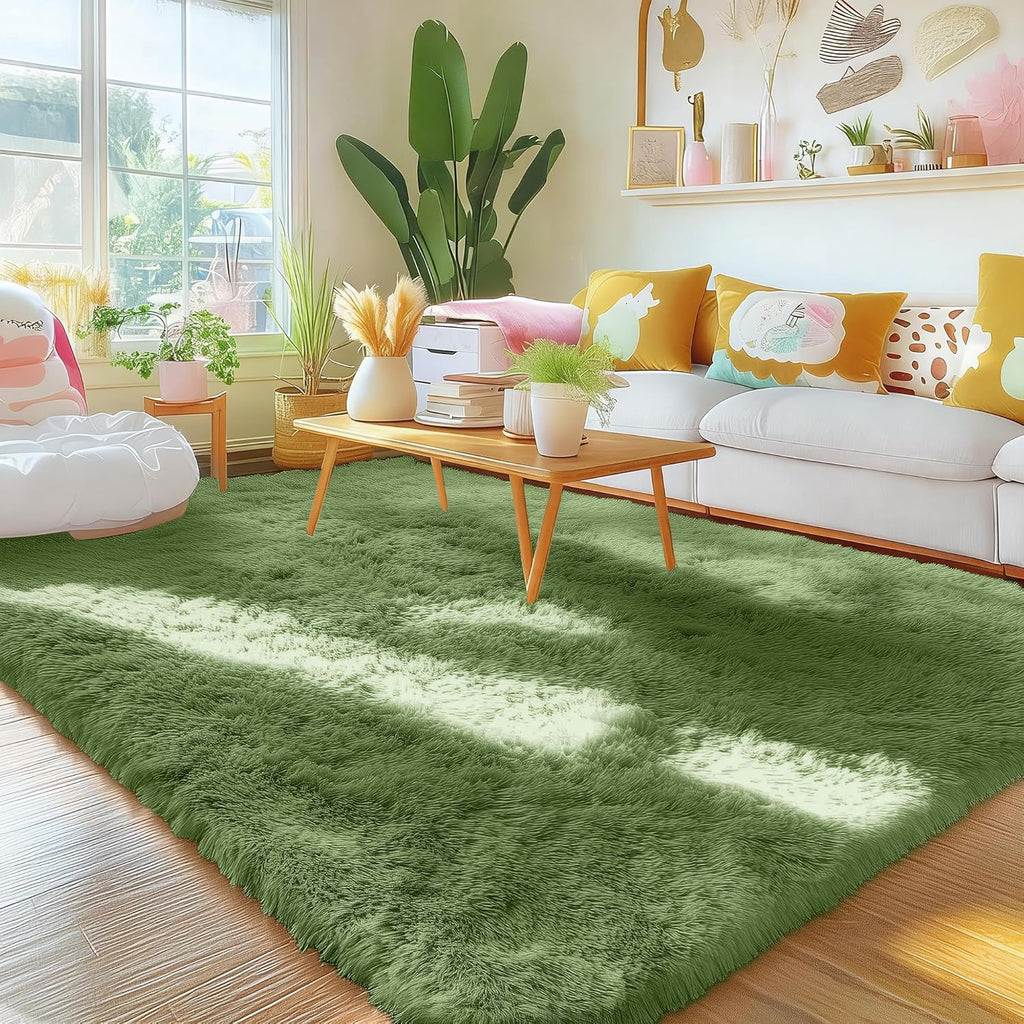 OLANLY Area Rug - Soft Fluffy Shaggy Design | Machine Washable 4x5.9 ft | Perfect for Living Room, Bedroom & Nursery - Green