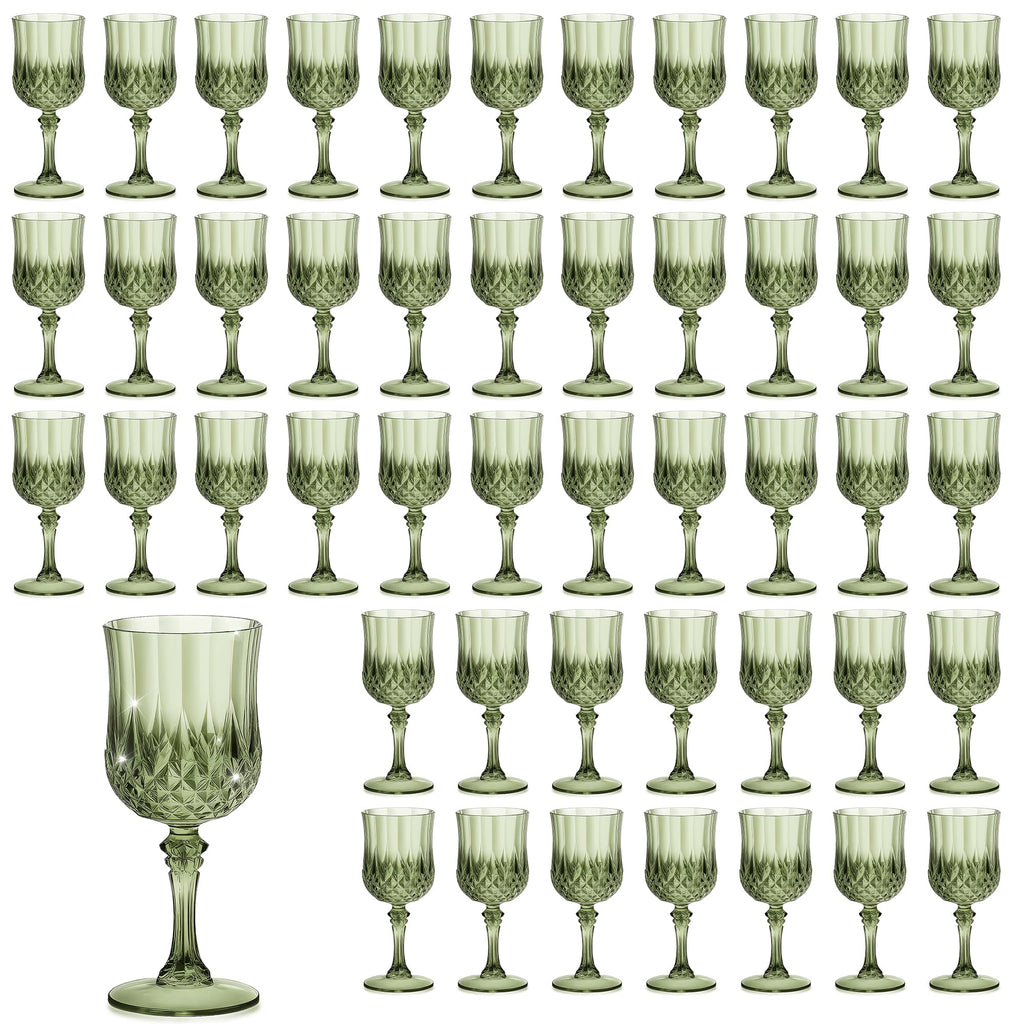 HTTBEIZI 7OZ Plastic Wine Glasses, Reusable Vintage Goblets Unbreakable Drinking Glasses Crystal Water Cups Champagne for Wedding, Parties (48, Light Green)