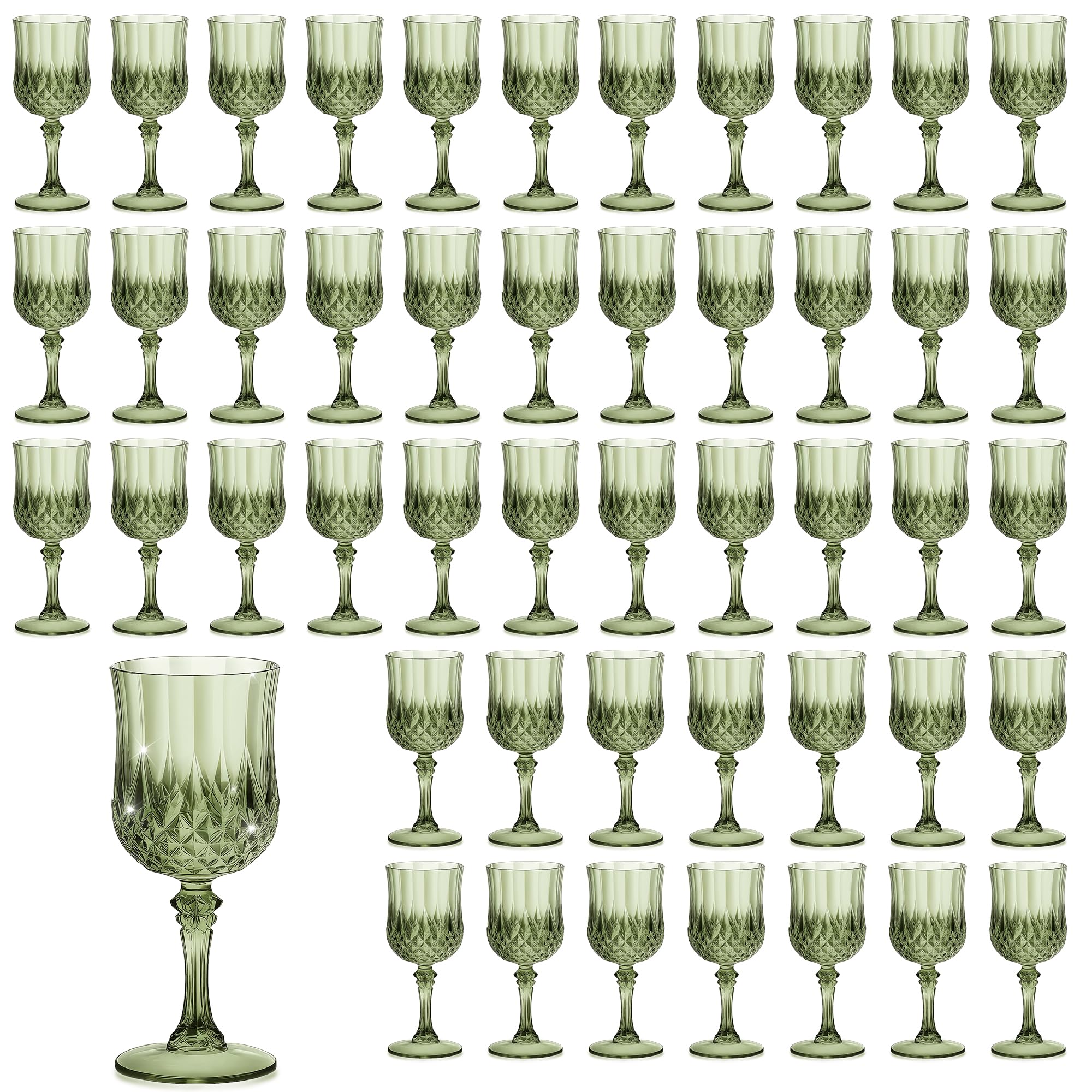 HTTBEIZI 7OZ Plastic Wine Glasses, Reusable Vintage Goblets Unbreakable Drinking Glasses Crystal Water Cups Champagne for Wedding, Parties (48, Light Green)