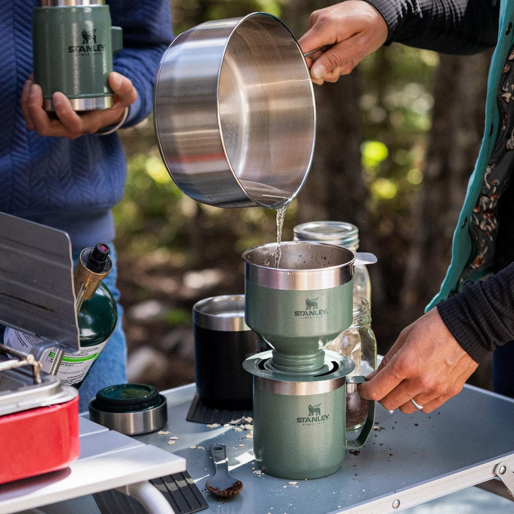 STANLEY Perfect Brew Pour Over Set - 12 oz Insulated Camp Mug with Lid & Reusable Filter - BPA-Free Hammertone Green